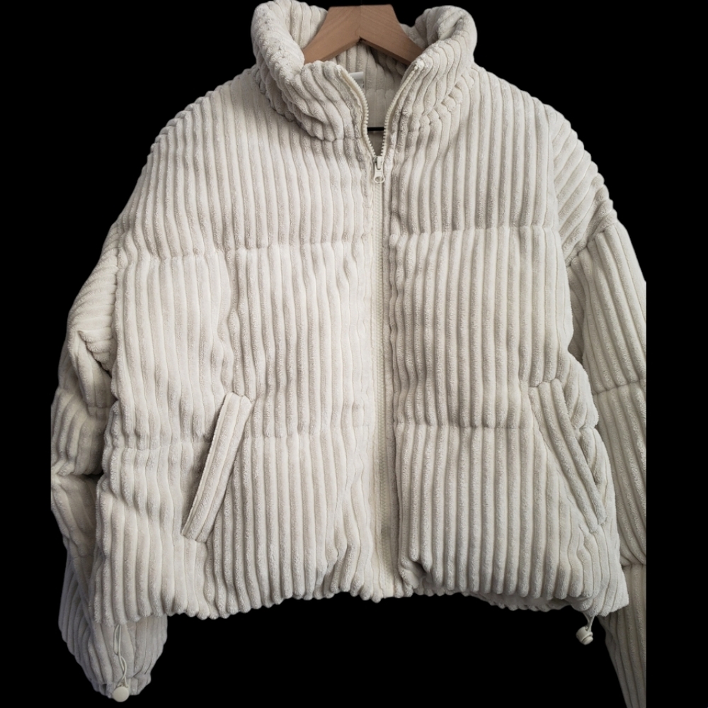 Zip Up Corduroy Padded Puffer Coat - M